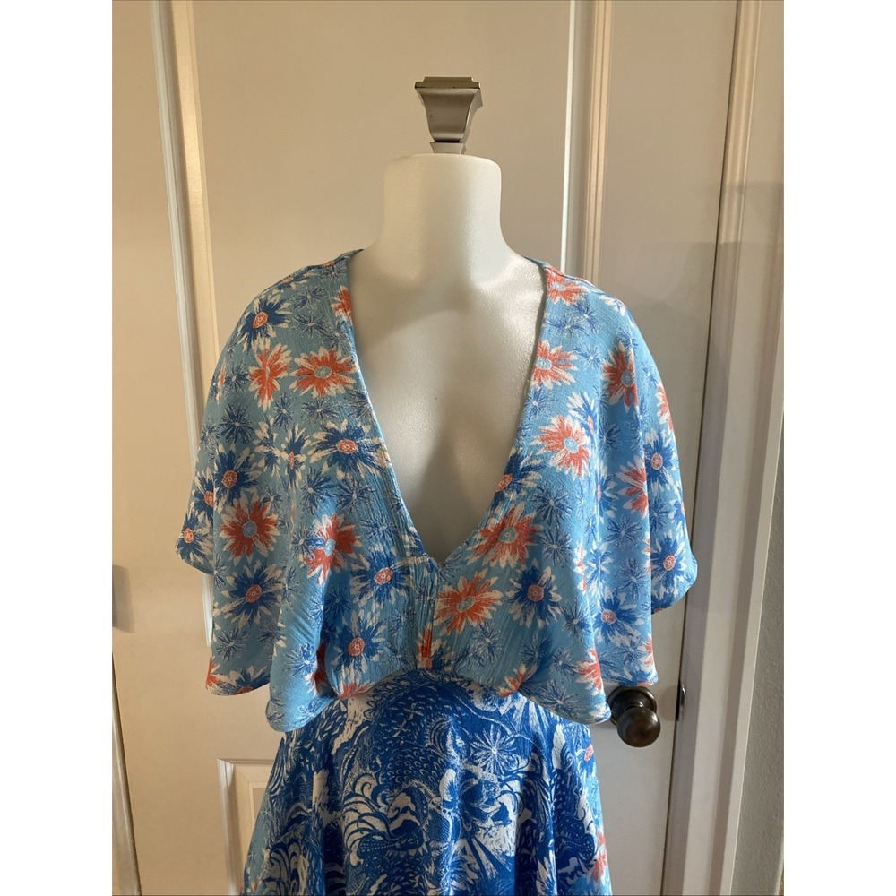 Free People Dark Star Floral Cutout Mini Dress Blue Size Small S Tropical Beachy - Picture 5 of 15